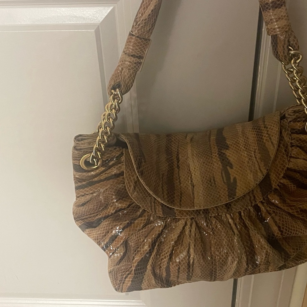 Vintage Stuart Weitzman Elegant Brown Snake Print Shoulder bag. Made in Spain.